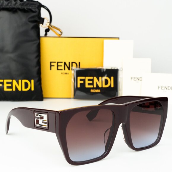 Fendi Women Sunglasses Brown Gradient Bordeaux Square FE40124F BAGUETTE 81T NEW - Picture 1 of 8